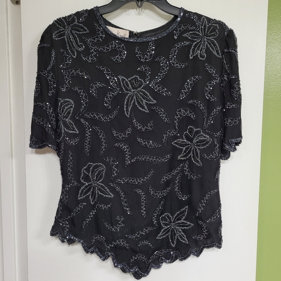 Haut Femme Mannatt Creations En Soie Plumetis - Gris, Sans Manches, Taille L - Neuf Étiqueté